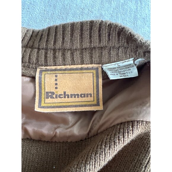 Vintage Richman Men's Chocolate Suede Knit Jacket Full Zip Front Sz Large Unisex - Picture 5 of 9